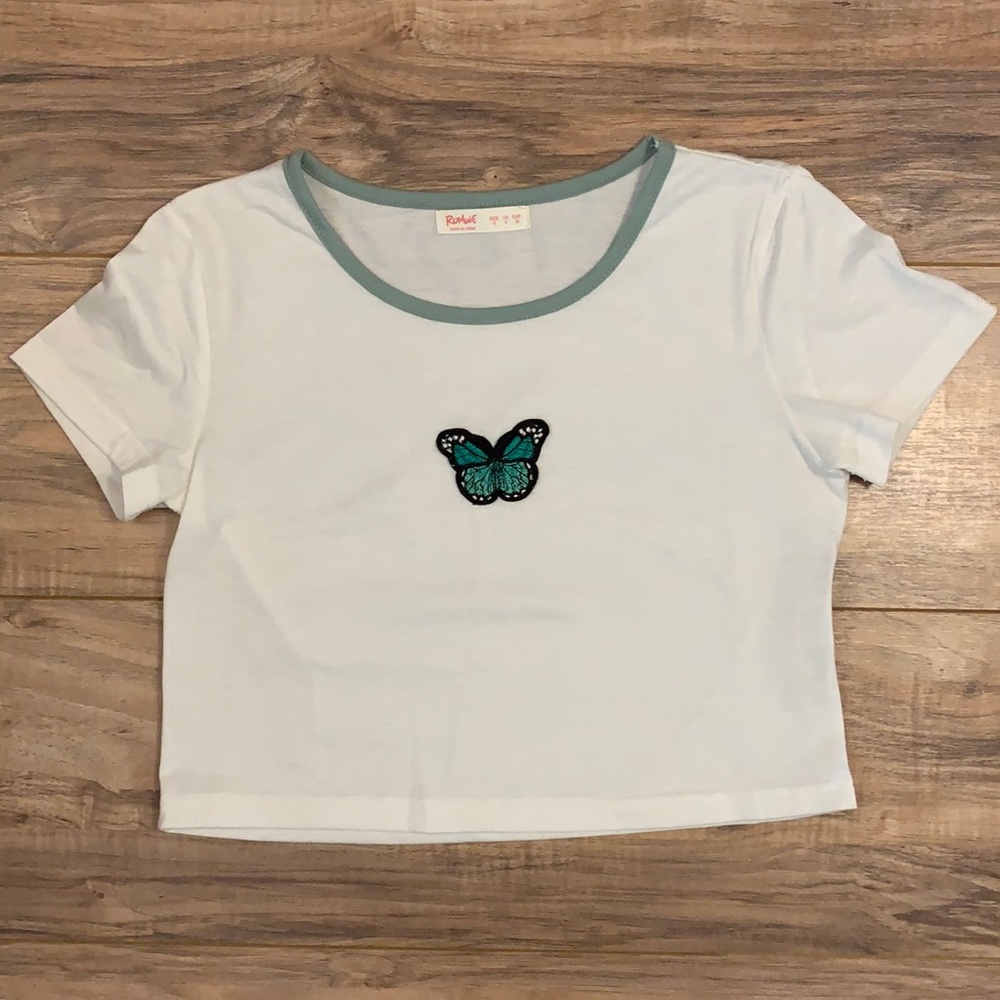 Butterfly Embroidery White Tee